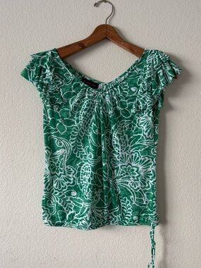 INC International Concepts Green Paisley Floral Flutter Sleeve Top, Size P